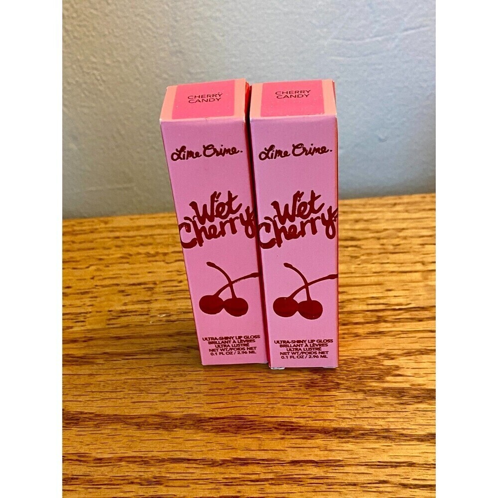 (2) Lime Crime Wet Cherry Ultra Shiny Lip Gloss - CHERRY CANDY NIB Pink Shimmer